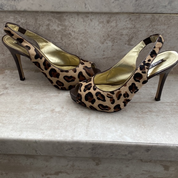 Nine West Leopard Print Peep Toe Heels - Picture 3 of 8
